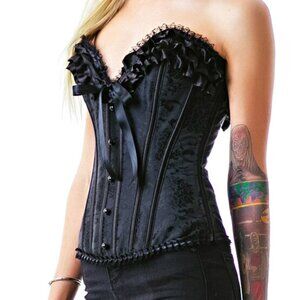 Gothic Black Satin  Victorian moulin rouge M corset goth living dead souls